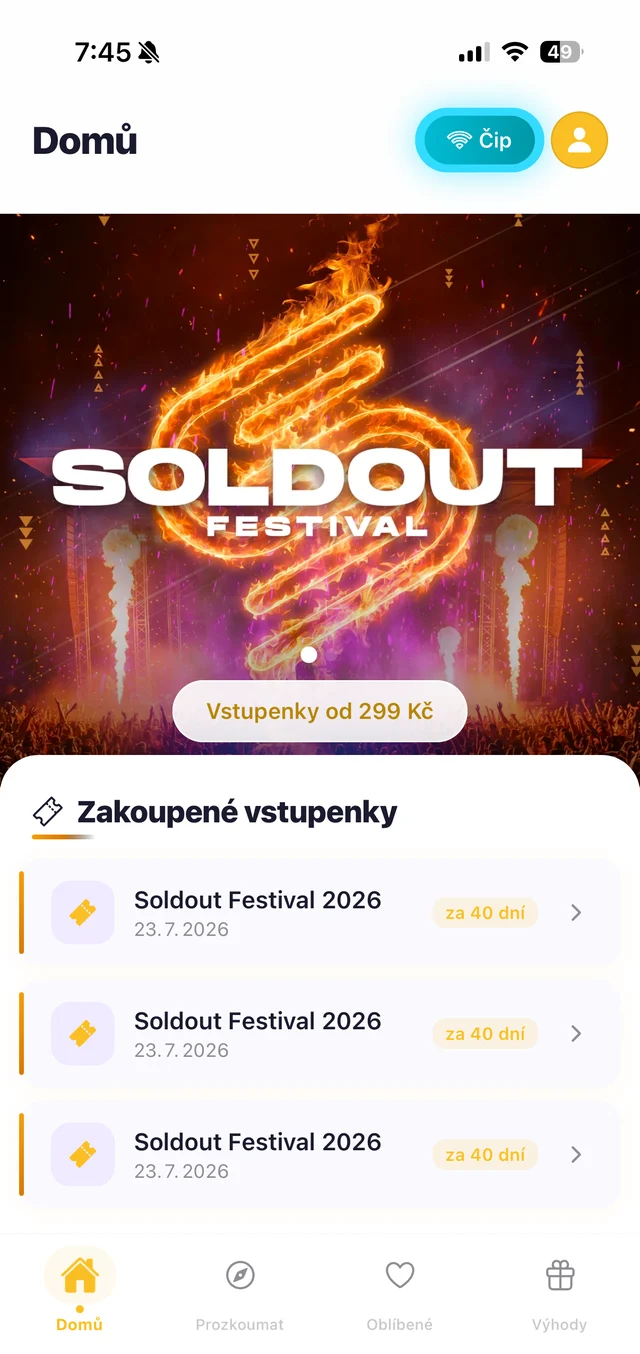 Aplikace Ebbo.Events — Moje vstupenky